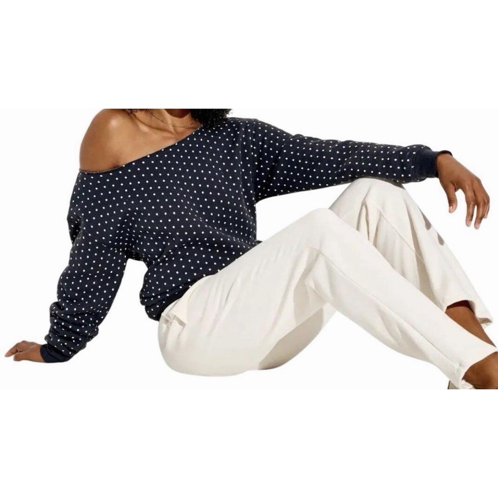 Wild Fable Navy Blue Polka Dot Off-the-Shoulder Pullover Sweatshirt Large